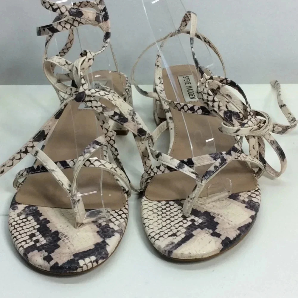 Steve Madden🐊Print Tie Leg Design Strappy Sandals - Picture 1 of 7